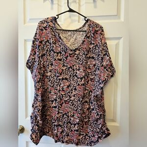 Lane Bryant Navy and Coral Floral Tee